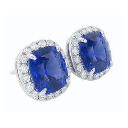 6.80 Karaat Saffier En IGI GECERTIFICEERDE Diamanten Lady Studs Oorbel Witgoud 14K