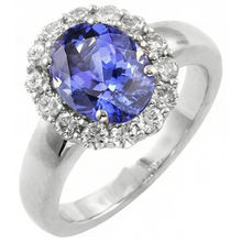 Afbeelding in Gallery-weergave laden, Trouwring met 7.50 Ct ovale tanzaniet en natuurlijke uit de aarde gewonnen diamanten, 14K witgoud
