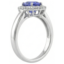 Afbeelding in Gallery-weergave laden, Trouwring met 7.50 Ct ovale tanzaniet en natuurlijke uit de aarde gewonnen diamanten, 14K witgoud
