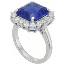 Afbeelding in Gallery-weergave laden, 7 Karaat Blauwe Asscher Saffier IGI GECERTIFICEERDE Diamanten Ring
