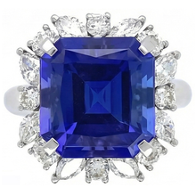 Afbeelding in Gallery-weergave laden, 7 Karaat Blauwe Asscher Saffier IGI GECERTIFICEERDE Diamanten Ring
