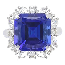 Afbeelding in Gallery-weergave laden, 7 Karaat Blauwe Asscher Saffier Diamant Ring
