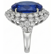 Afbeelding in Gallery-weergave laden, Ring met 7 Ct Ovale Sri Lanka Kleur Blauwe Saffier en IGI GECERTIFICEERDE Diamanten Witgoud 14K
