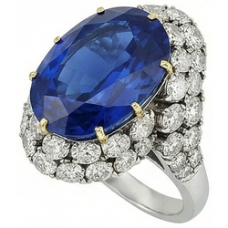 Ring met 7 Ct Ovale Sri Lanka Kleur Blauwe Saffier en IGI GECERTIFICEERDE Diamanten Witgoud 14K