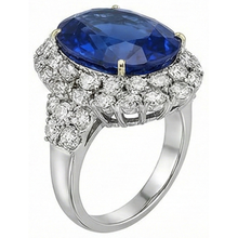 Afbeelding in Gallery-weergave laden, Ring met 7 Ct Ovale Sri Lanka Kleur Blauwe Saffier en IGI GECERTIFICEERDE Diamanten Witgoud 14K
