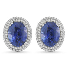 Afbeelding in Gallery-weergave laden, 7 Karaat Saffier En IGI GECERTIFICEERDE Diamanten Dames Oorknoppen Witgoud 14K
