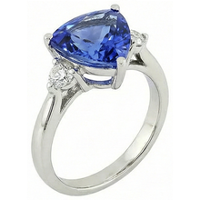 Afbeelding in Gallery-weergave laden, 7 karaat tanzaniet &amp; Natuurlijke echte diamanten ( niet in een laboratorium gekweekt ) ring met drie stenen wit goud 14k
