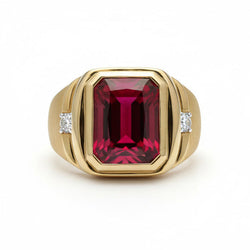 10K Yellow Gold Duivenbloed Robijn Mannen Ring – 7,20-karaat