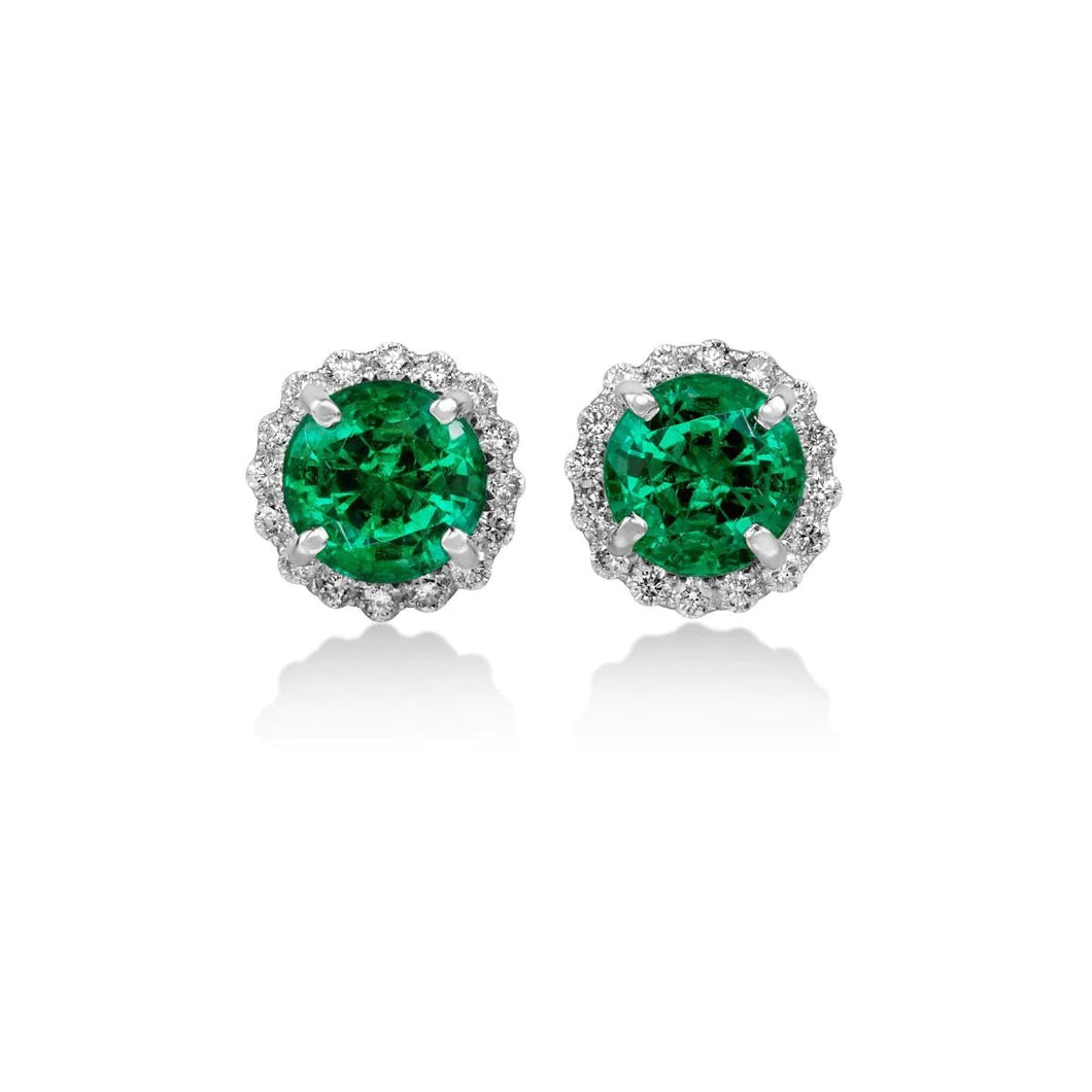 7,30 karaat ronde groene smaragd met diamanten Stud Earring wit goud 14K
