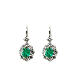 7,60 karaat groene smaragd en diamanten dames oorbellen goud 14K