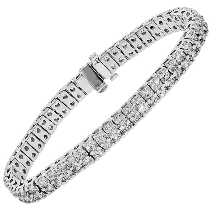 7 Karaat Dubbele Rij Ronde Geslepen Echt Diamanten Armband Wit Goud 14K