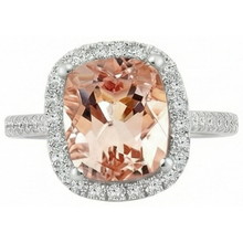 Afbeelding in Gallery-weergave laden, 8.75 ct sprankelende Morganite en Natuurlijke echte diamanten ( niet in een laboratorium gekweekt ) ring wit goud 14k
