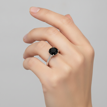 Afbeelding in Gallery-weergave laden, Ring met zwarte diamant 3,5 karaat natuurlijke ronde solitair mesrand 14K witgoud
