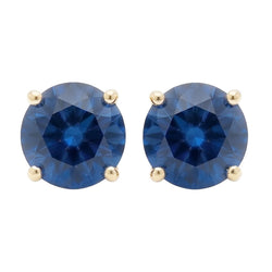 IGI GECERTIFICEERD 8 Karaat Rond Ceylon Kleur Blauwe Saffier Oorknopjes Geelgoud