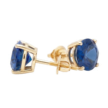 Afbeelding in Gallery-weergave laden, IGI GECERTIFICEERD 8 Karaat Rond Ceylon Kleur Blauwe Saffier Oorknopjes Geelgoud
