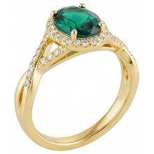 Afbeelding in Gallery-weergave laden, Ring met 8 Karaat Groene Smaragd GIA Steen en Natuurlijke uit de aarde gewonnen Diamanten Sieraden 14K Geelgoud
