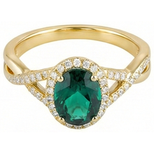 Afbeelding in Gallery-weergave laden, Ring met 8 Karaat Groene Smaragd GIA Steen en Natuurlijke uit de aarde gewonnen Diamanten Sieraden 14K Geelgoud
