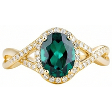 Afbeelding in Gallery-weergave laden, Ring met 8 Karaat Groene Smaragd GIA Steen en Natuurlijke uit de aarde gewonnen Diamanten Sieraden 14K Geelgoud
