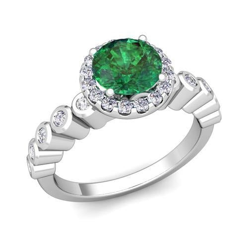 8,15 karaat ronde geslepen groene smaragd met diamanten trouwring 14K WG
