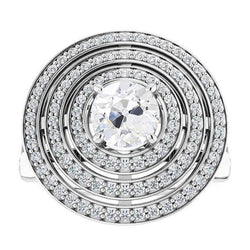 8 Karaat Triple Halo Ring Oud Geslepen Natuurlijke uit de aarde gewonnen Diamanten Prong Gezet 14K Witgoud