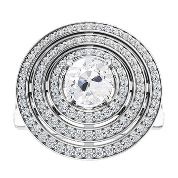 8 Karaat Triple Halo Ring Oud Geslepen Echt Diamanten Prong Set 14K White Gold