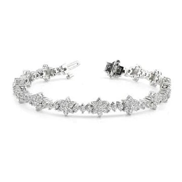 8 Kt Ronde Briljant Geslepen Echt Diamanten Cluster Armband Wit Goud 14K