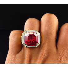 Afbeelding in Gallery-weergave laden, 8,75 ct Rode Asscher Geslepen Heren Robijn Ring Met Diamanten Gouden Sieraden
