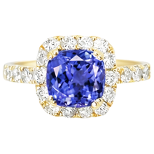 Afbeelding in Gallery-weergave laden, 9.00 Ct Tanzaniet en Natuurlijke uit de aarde gewonnen Diamanten Ring Geelgoud 14K
