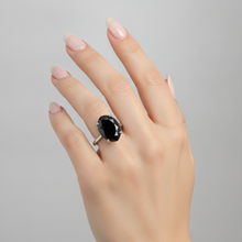 Afbeelding in Gallery-weergave laden, Verlovingsring met zwarte diamant 3,5 karaat natuurlijke peervormige solitair kathedraal 14k witgoud
