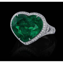 Afbeelding in Gallery-weergave laden, 9 ct hartgeslepen groene smaragd en diamanten trouwring, witgoud 14K
