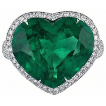 Afbeelding in Gallery-weergave laden, 9 Kt Hartgeslepen Groene Smaragd GIA En Natuurlijke uit de aarde gewonnen Diamanten Trouwring Witgoud 14K
