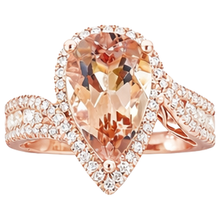 Afbeelding in Gallery-weergave laden, 9 karaat peer Morganite met ronde Natuurlijke echte diamanten ( niet in een laboratorium gekweekt ) ring 14K Rose Gold
