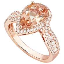 Afbeelding in Gallery-weergave laden, 9 karaat peer Morganite met ronde Natuurlijke echte diamanten ( niet in een laboratorium gekweekt ) ring 14K Rose Gold
