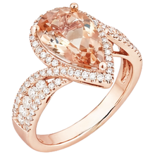 Afbeelding in Gallery-weergave laden, 9 karaat peer Morganite met ronde Natuurlijke echte diamanten ( niet in een laboratorium gekweekt ) ring 14K Rose Gold
