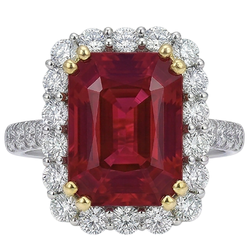 9 Kt Rood Kussen Geslepen Robijn IGI GECERTIFICEERDE Diamanten Trouwring Tweekleurig Goud 14K