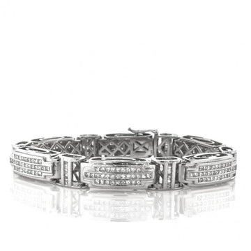 20 Karaat Pave Set Prinses Geslepen Echt Diamanten Heren Armband Wit Goud 14K