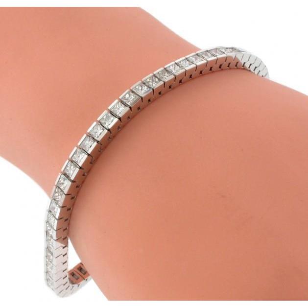 9 Karaats Kanaalset Prinses Geslepen Echt Diamanten Tennisarmband Wit