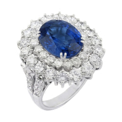 9.75 Karaat Sri Lanka Blauwe Saffier Natuurlijke uit de aarde gewonnen Diamanten Jubileumring Witgoud
