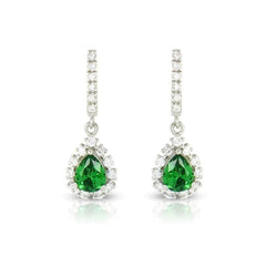 AAA Groene Smaragd Met Vvs1 Diamanten Dangle Oorbellen 6,35 Ct. Witgoud 14K