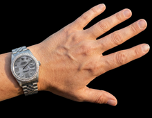 Afbeelding in Gallery-weergave laden, Aangepaste diamanten rand Dweil wijzerplaat Rolex datejust herenhorloge roestvrijstalen armband snel ingesteld
