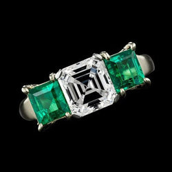 Aangepaste sieraden Asscher Echt Diamond Emerald Ring 3 Stone
