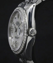Afbeelding in Gallery-weergave laden, Aangepaste diamanten rand Dweil wijzerplaat Rolex datejust herenhorloge roestvrijstalen armband snel ingesteld
