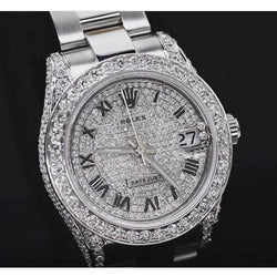 Custom Diamanten Wijzerplaat & Lunette Rolex Horloge Datejust Dames Armband Ss
