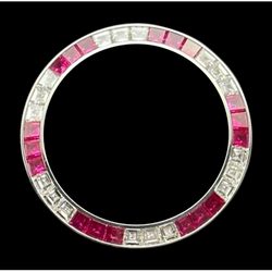 Aangepaste witte stenen en robijn 4 karaat roestvrijstalen lunette passend bij Rolex 36 mm