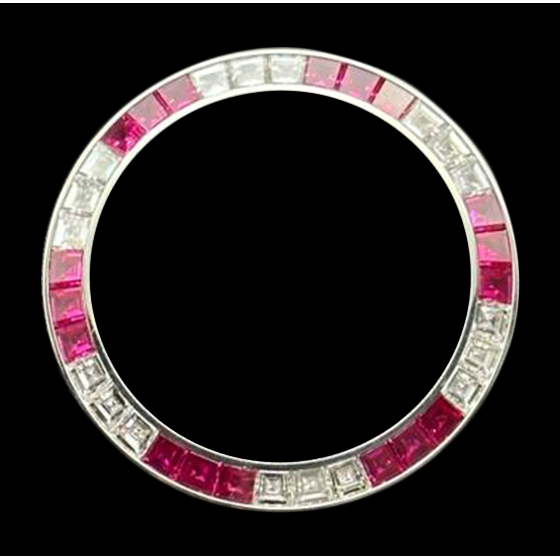 Aangepaste witte stenen en robijn 4 karaat roestvrijstalen lunette passend bij Rolex 36 mm