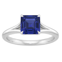 Adelaarsklauw Solitaire Asscher Geslepen Ring Gespleten Schacht Blauwe saffier 1,50 karaat