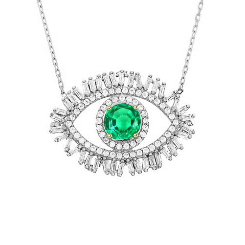 Al Ziend Oog Hanger Groene Smaragd En Diamanten Halsketting