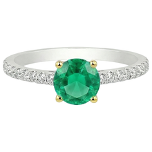 Afbeelding in Gallery-weergave laden, Fijne Smaragd Rond Geslepen Sieraadsteen Ring in Bicolor 14K Goud – vooraanzicht
