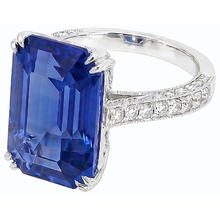 Afbeelding in Gallery-weergave laden, Antieke Stijl IGI GECERTIFICEERDE Diamanten Ring Smaragd Blauwe Saffier 8 Karaat Pavé Accenten
