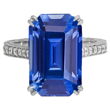 Afbeelding in Gallery-weergave laden, Antieke Stijl Diamanten Ring Smaragd Blauwe Saffier 8 Karaats Effenen Accenten
